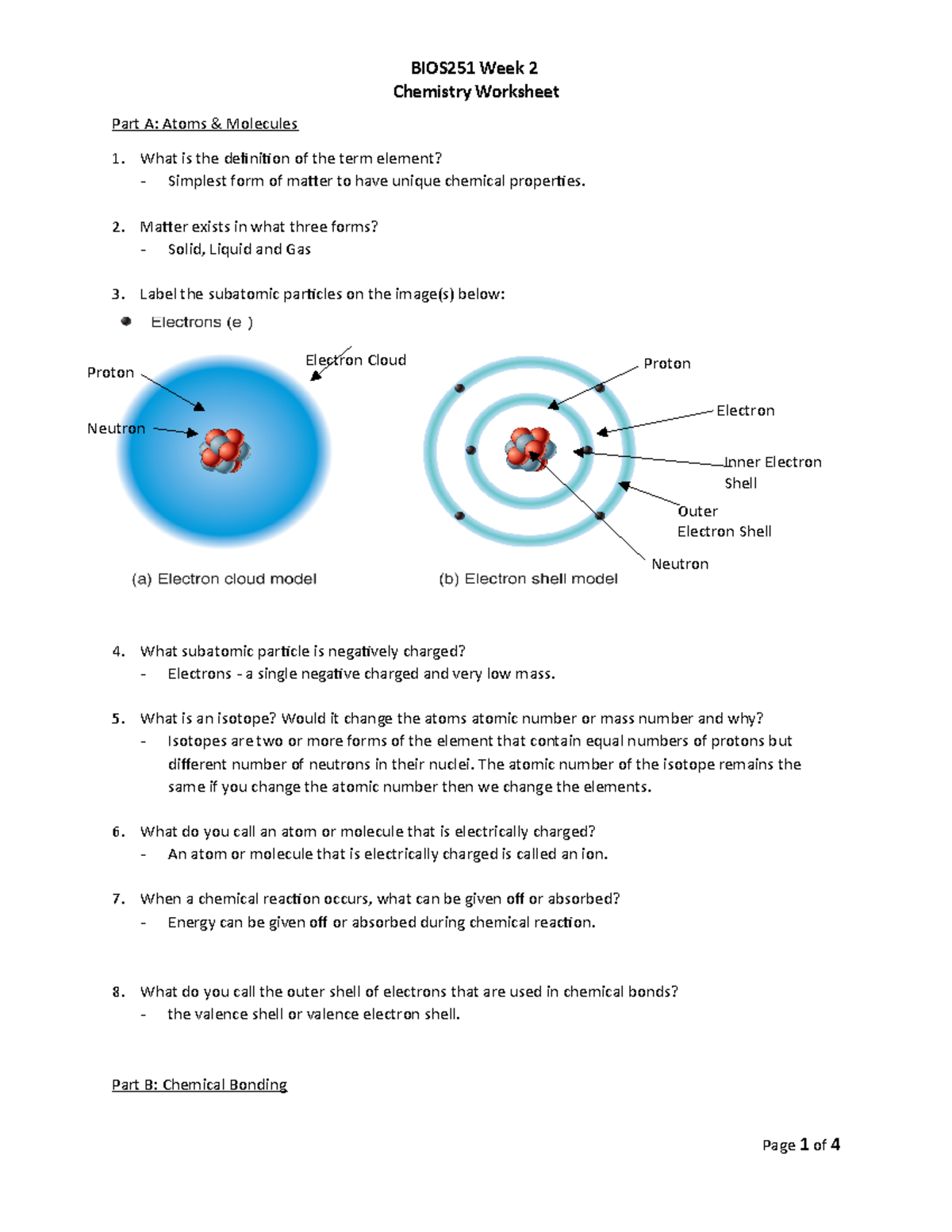 BIOS251+Week+2+Chemistry+Worksheet - Chemistry Worksheet Part A: Atoms ...