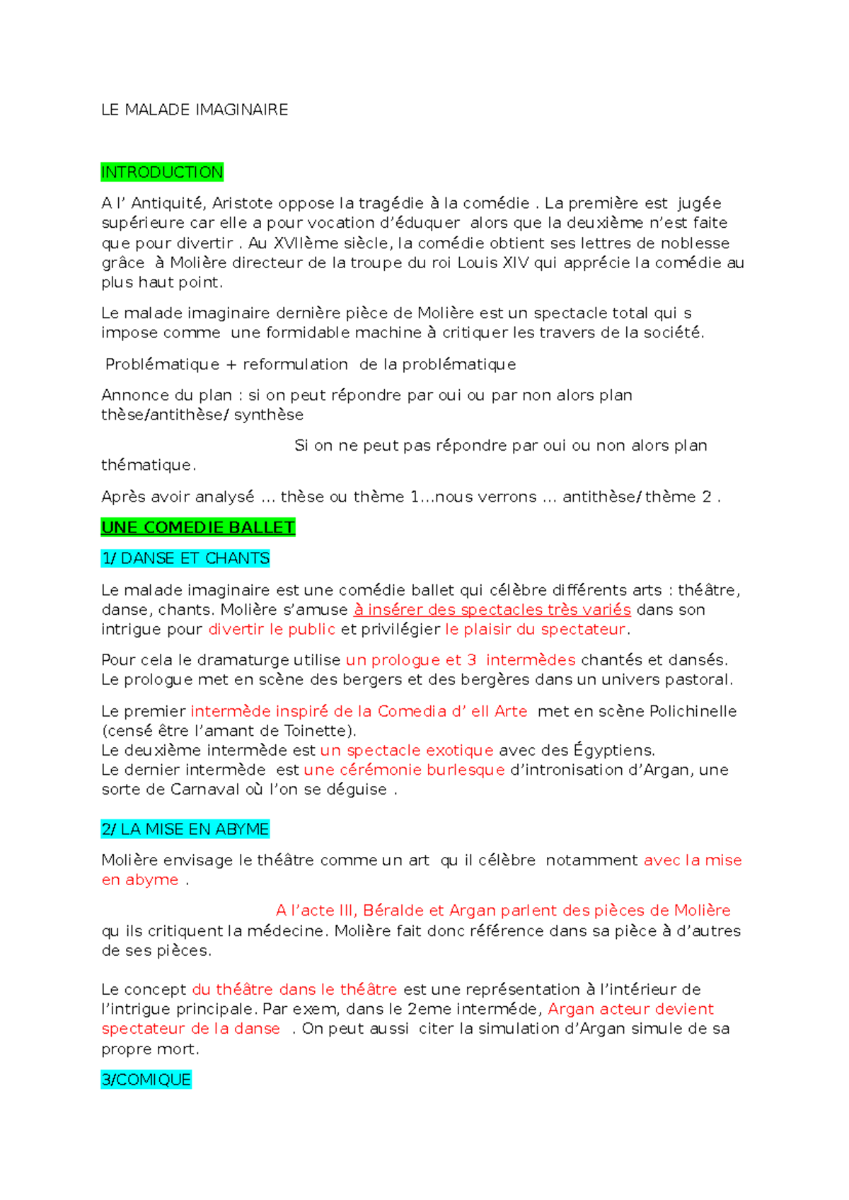 introduction dissertation malade imaginaire