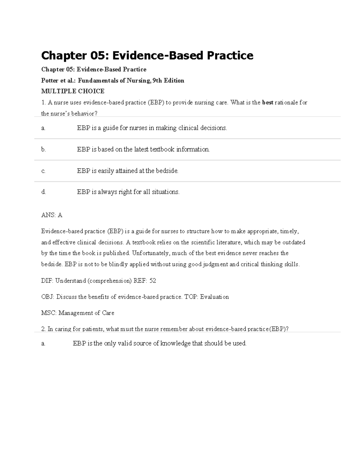 Chapter 05 Evidence-Based Practice - Chapter 05: Evidence-Based ...