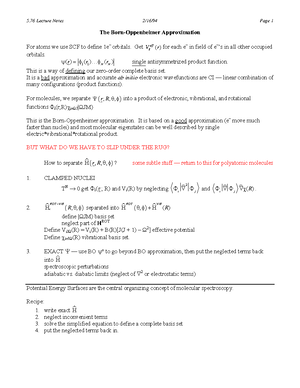 Lec10 - lecture 10 notes with formulas and math examples of Molecular ...