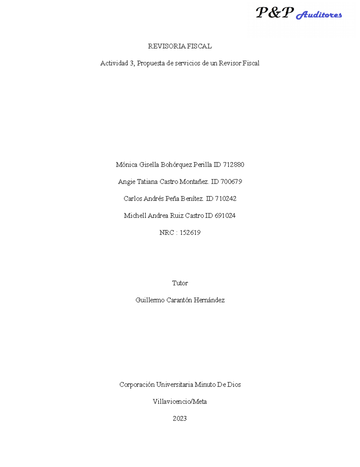 Revisoria Fiscal 2 0 Trabajo Revisoria Fiscal Actividad 3