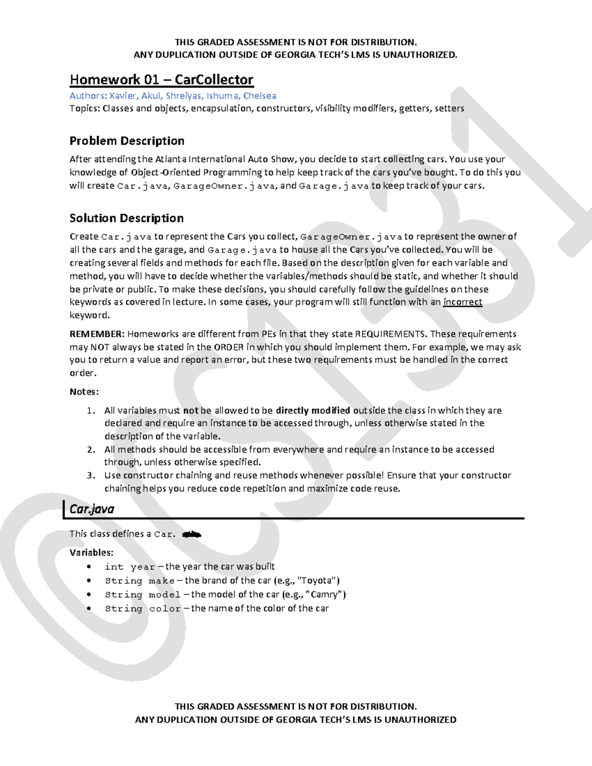HW01 - homework - ANY DUPLICATION OUTSIDE OF GEORGIA TECH’S LMS IS ...