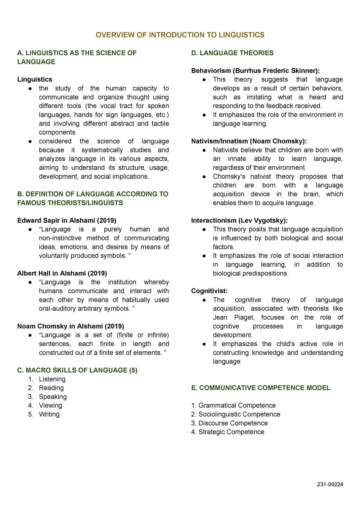 EL- Finals- Reviewer - lesson - OVERVIEW OF INTRODUCTION TO LINGUISTICS ...