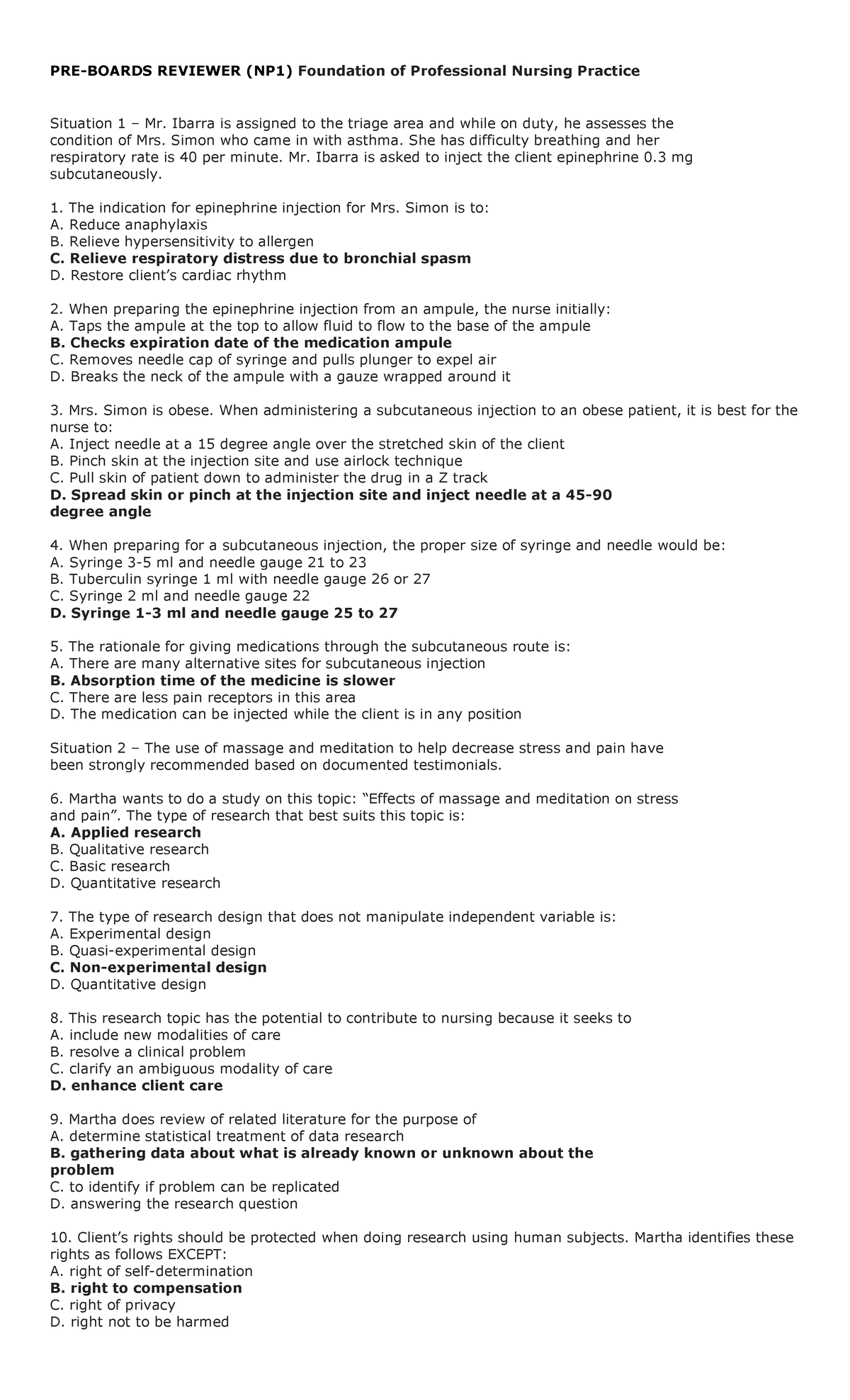 NP1 - 2006 NP1 Answer Keys from nursing blogspot - Situation 1 – Mr ...