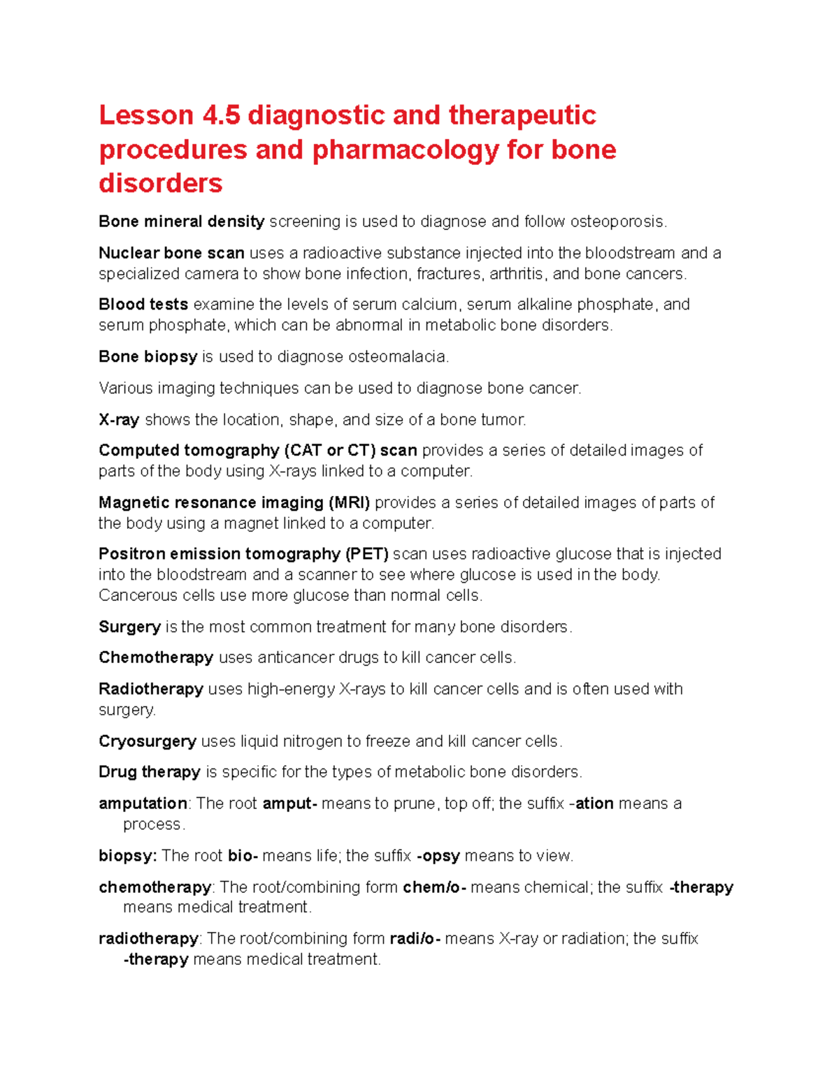 Lesson 4.5 diagnostic and therapeutic procedures and pharmacology for