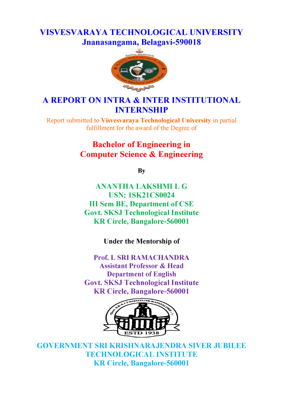 Internship Report & Certificate Format - VISVESVARAYA TECHNOLOGICAL ...