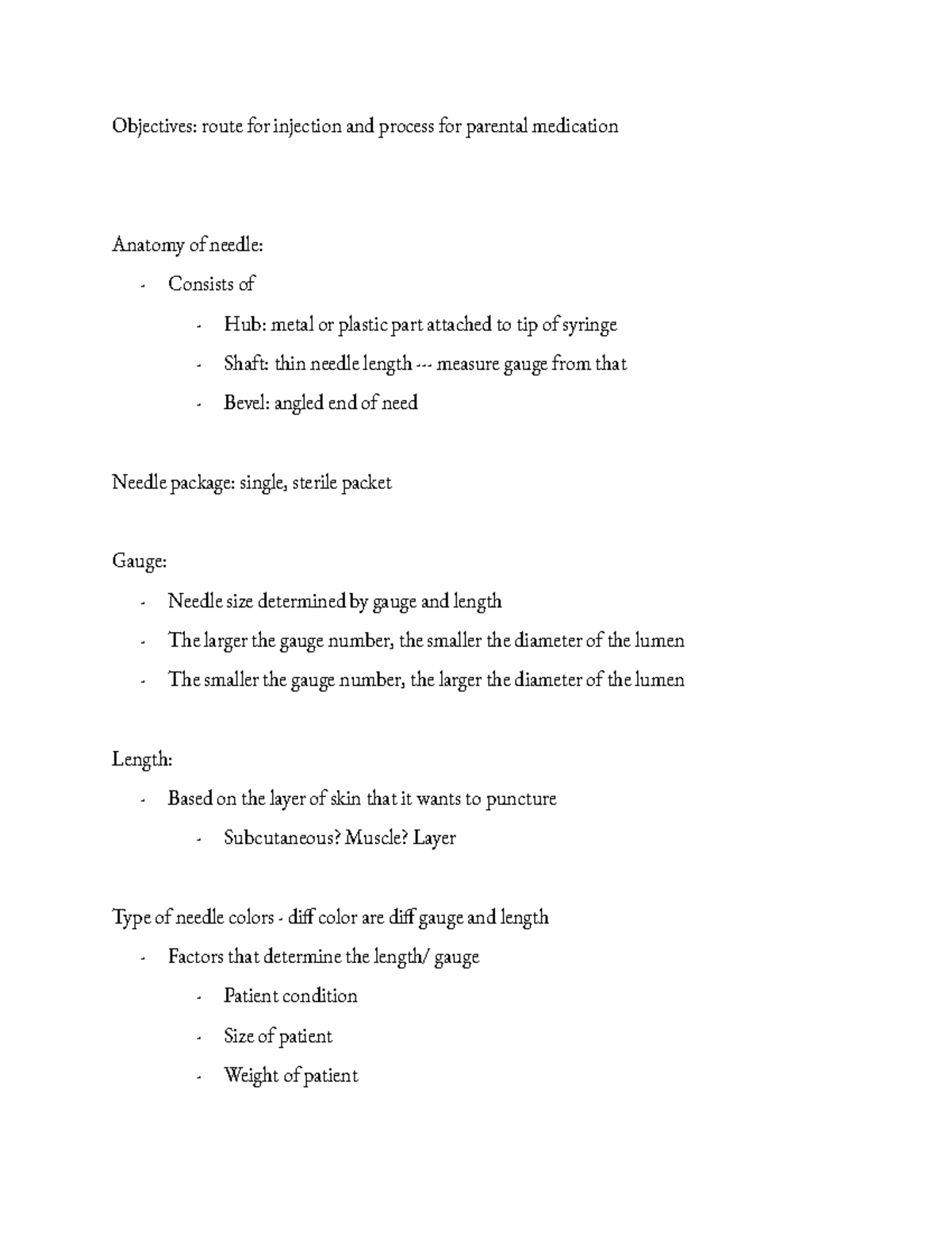 Class 4 Parental Medication Notes - Objectives: route for injection and ...