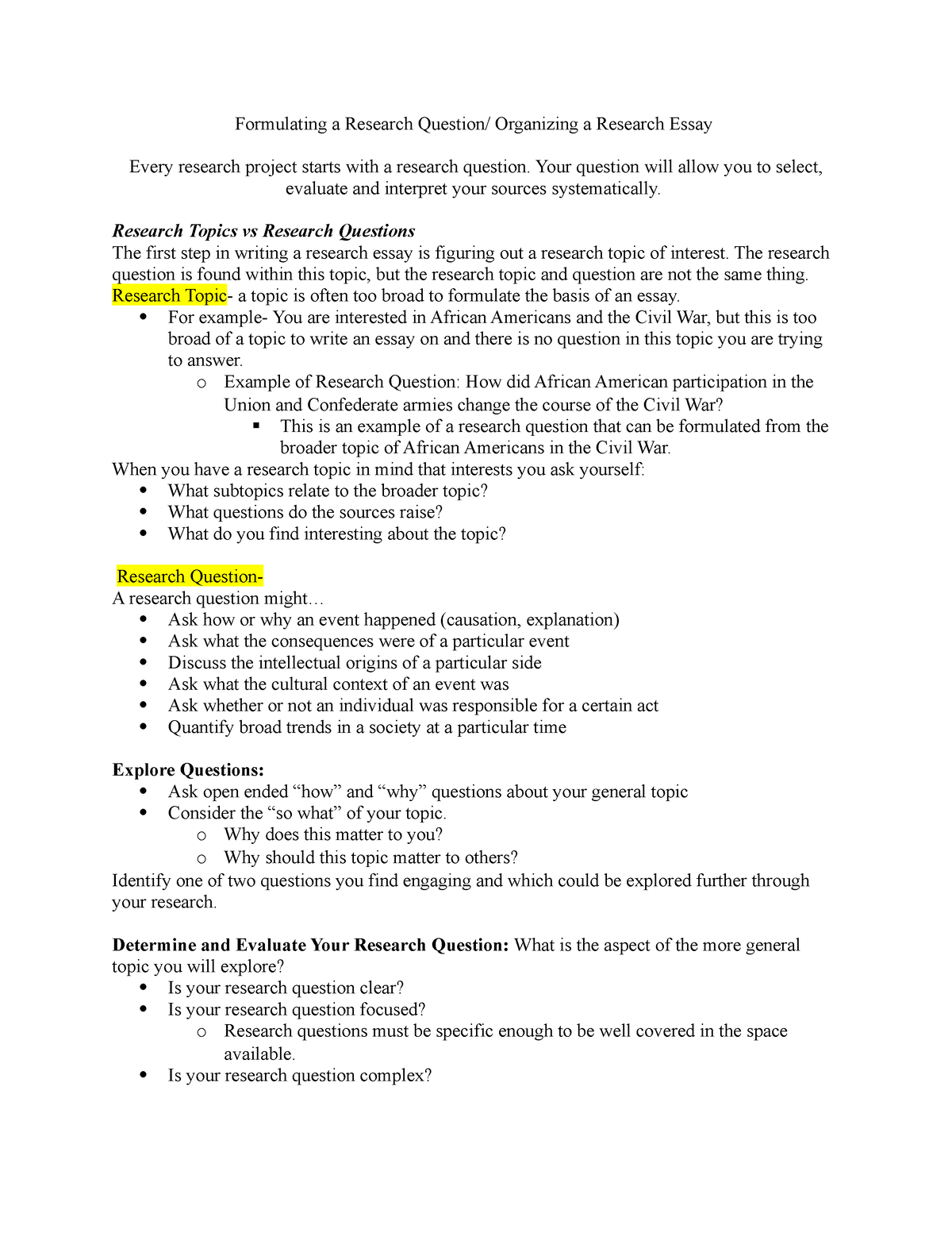 Formulating a History Research Question - Formulating a Research ...