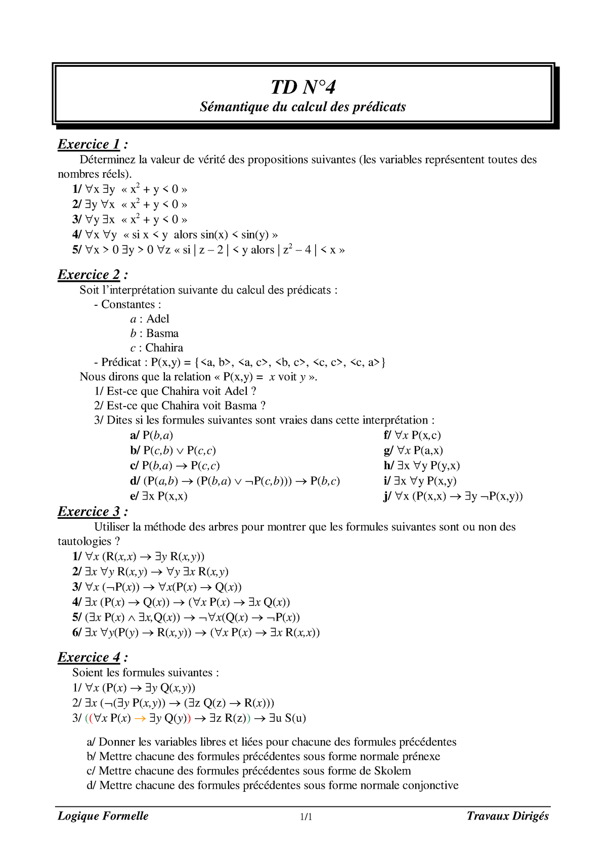 TD4 Logique Formelle 21 22 - - Studocu