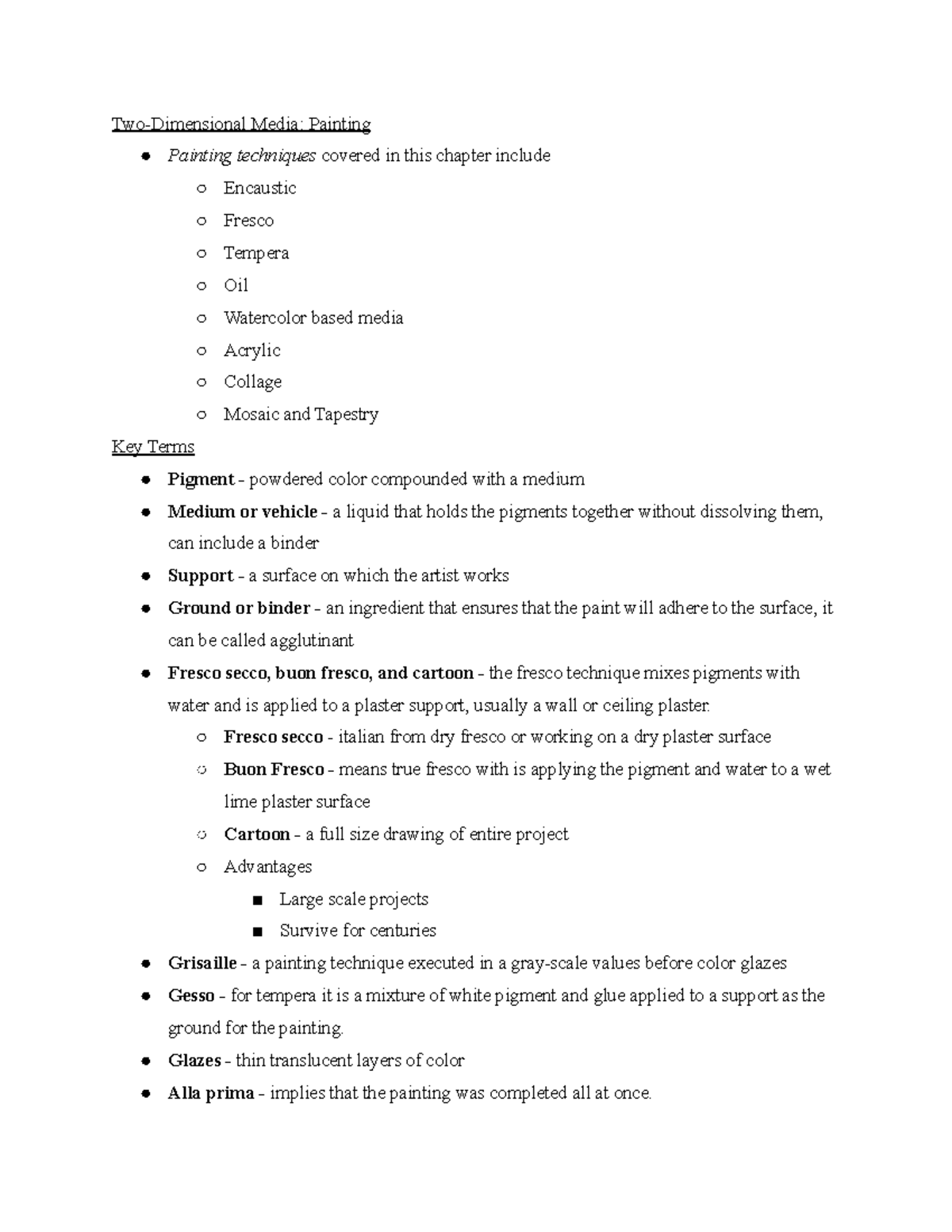 Art 110 Chapter 6 notes TwoDimensional Media Painting Painting