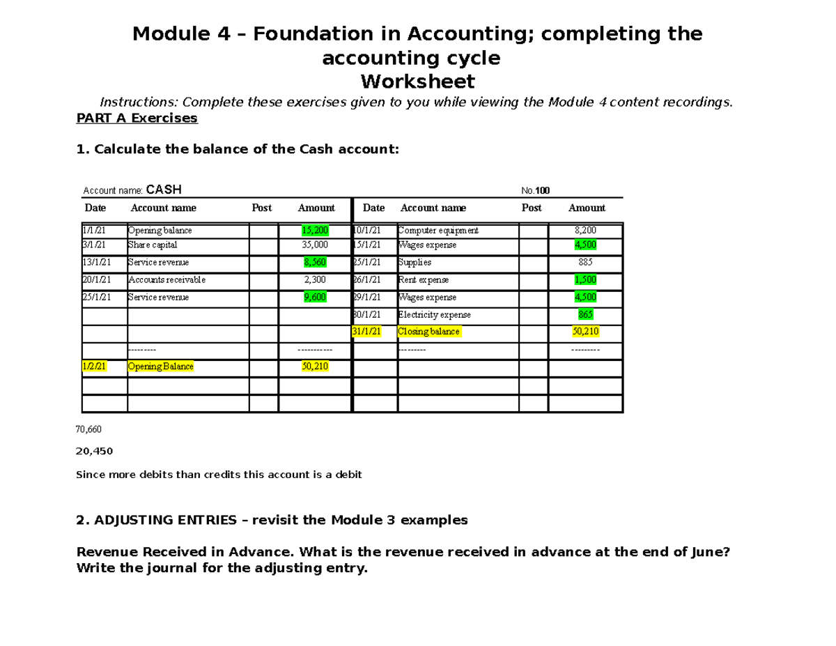 Module 4 worksheet s1 2023 - Module 4 – Foundation in Accounting ...