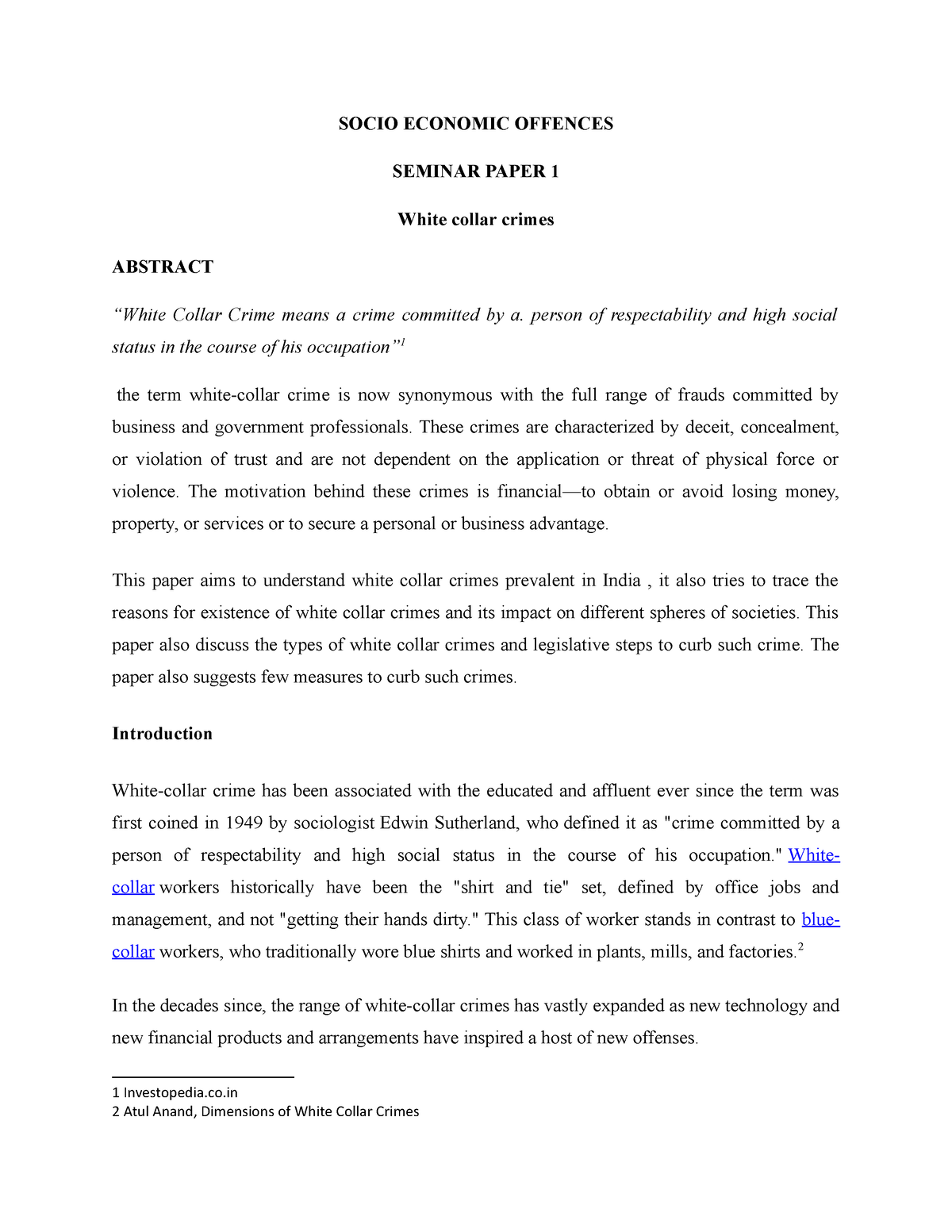 socio economic offences research paper