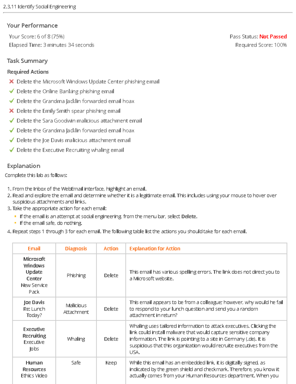 2 TestOut Security+ Assignment 2.3.11 Pass StatusNot Passed Required Score 100 2.3