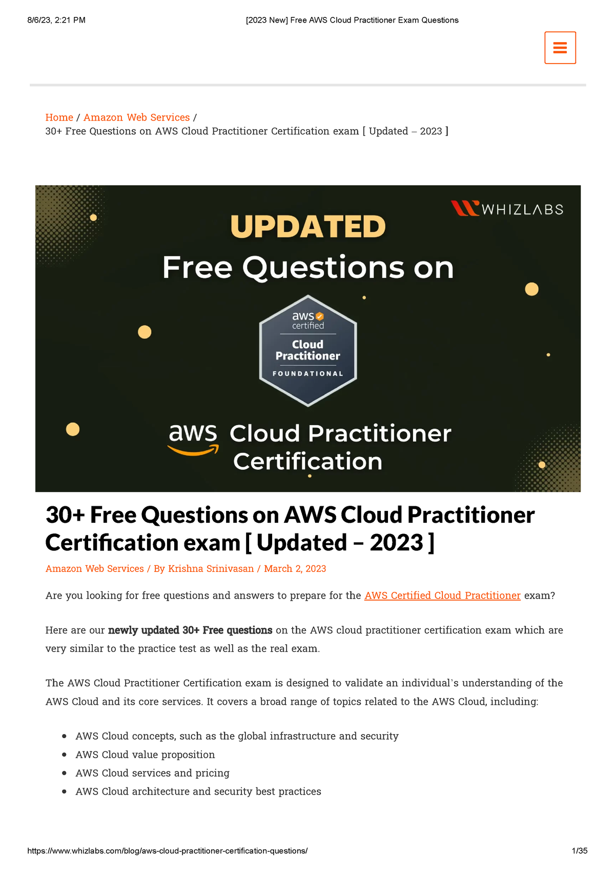 2023 New Free Aws Cloud Practitioner Exam Questions Print Home Amazon Web Services 30 