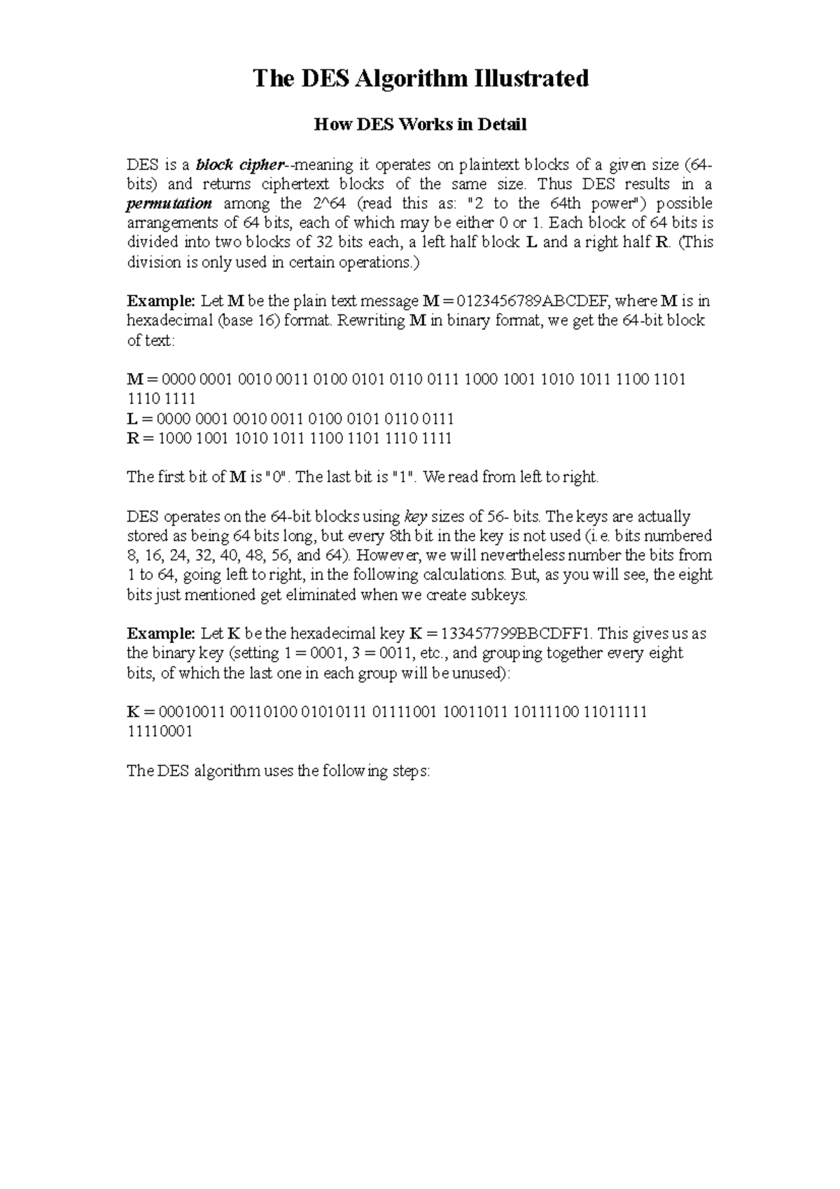 DES-Example - The DES Algorithm Illustrated How DES Works in Detail DES ...