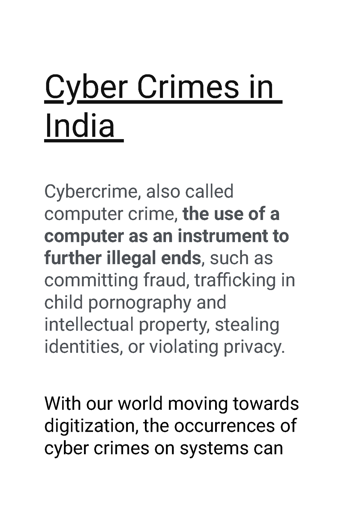 cyber crime in india essay