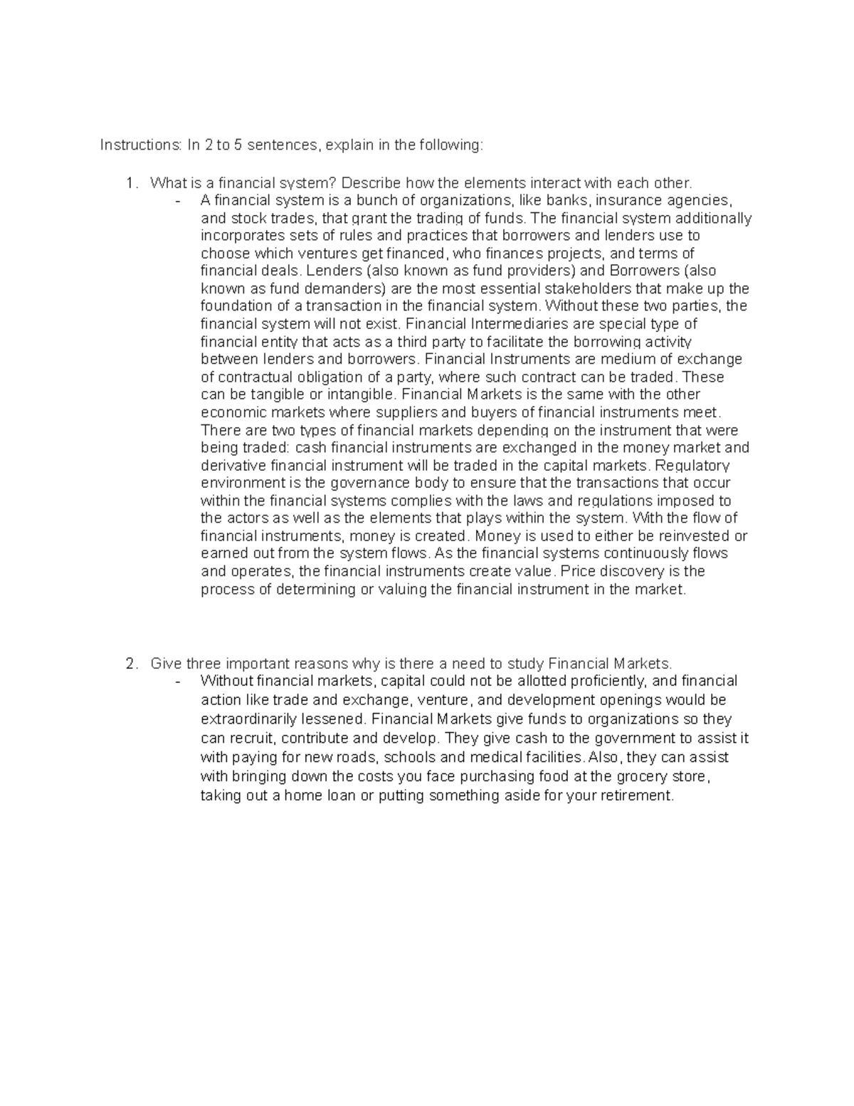 Week 1 Activity 1 Financial System - Instructions: In 2 to 5 sentences ...