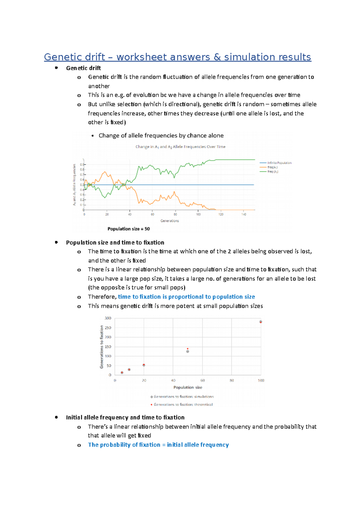Mutations, Drift and Molecular Evolution 1 drift worksheet answers & Studocu