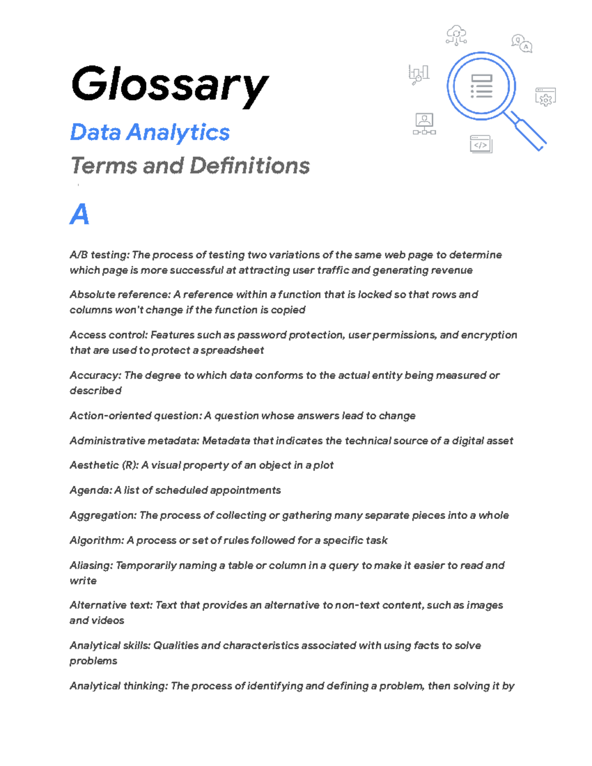 Course 7 Week 5 Glossary DA terms and definitions - Glossary Data ...