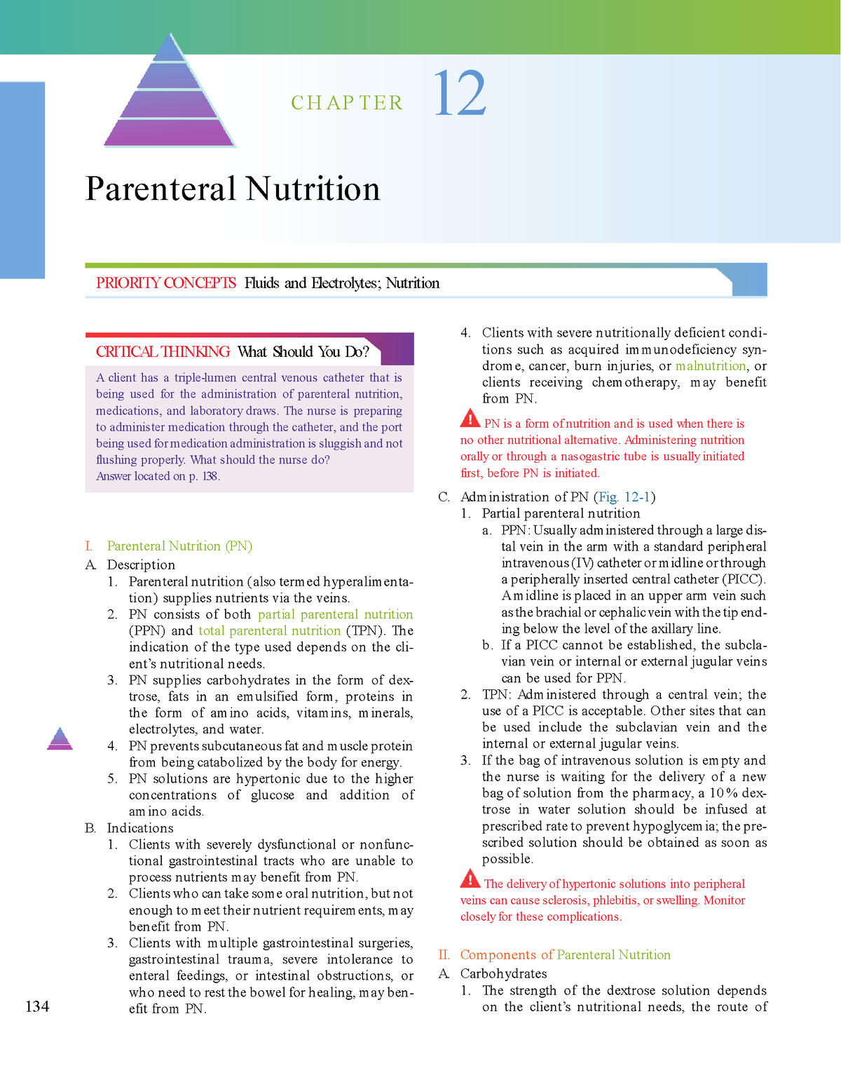 Saunders Parenteral Nutrition RN Nclex - C H A P T E R 12 Parenteral  Nutrition PRIORITY CONCEPTS - Studocu