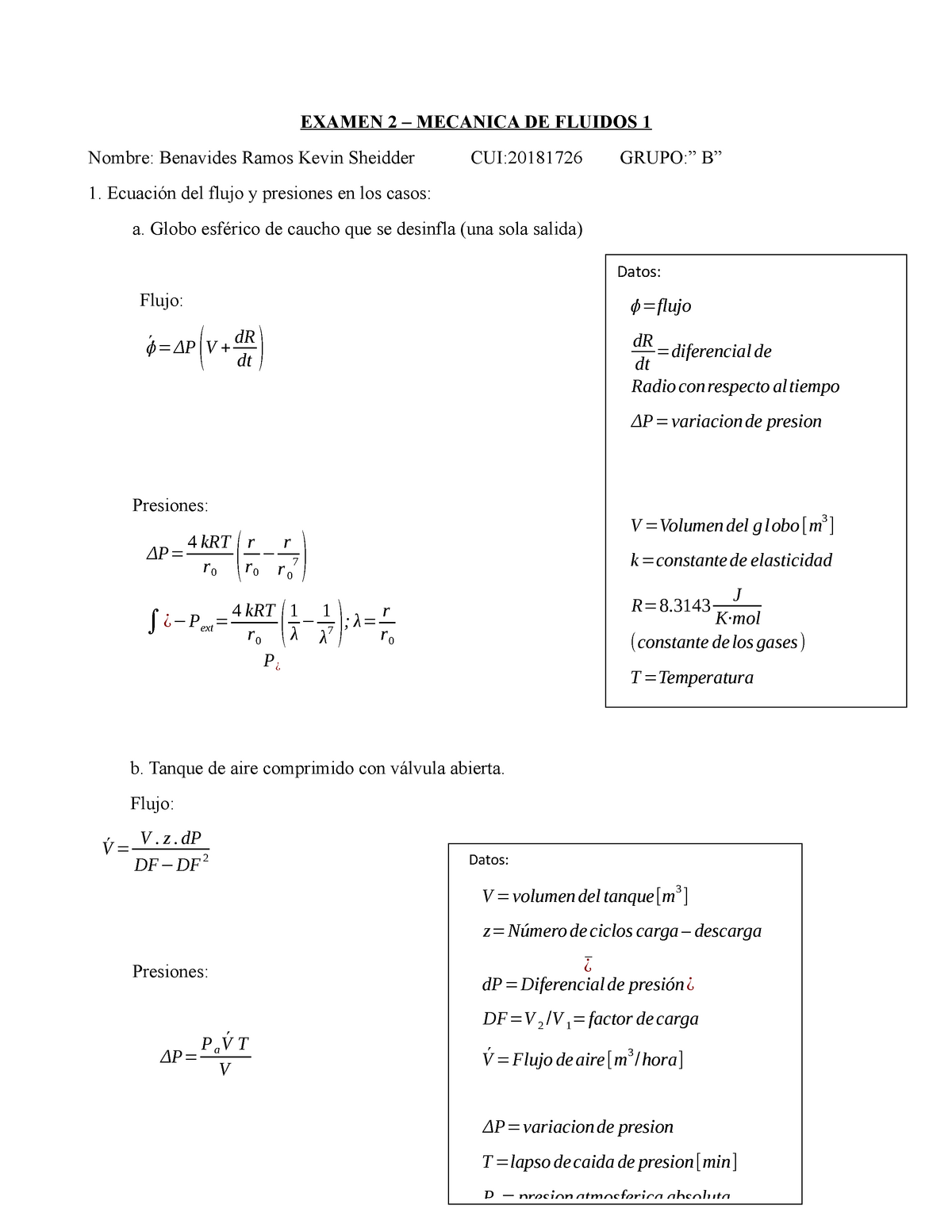 Examen De Mecanica De Fluidos - EXAMEN 2 – MECANICA DE FLUIDOS 1 Nombre ...