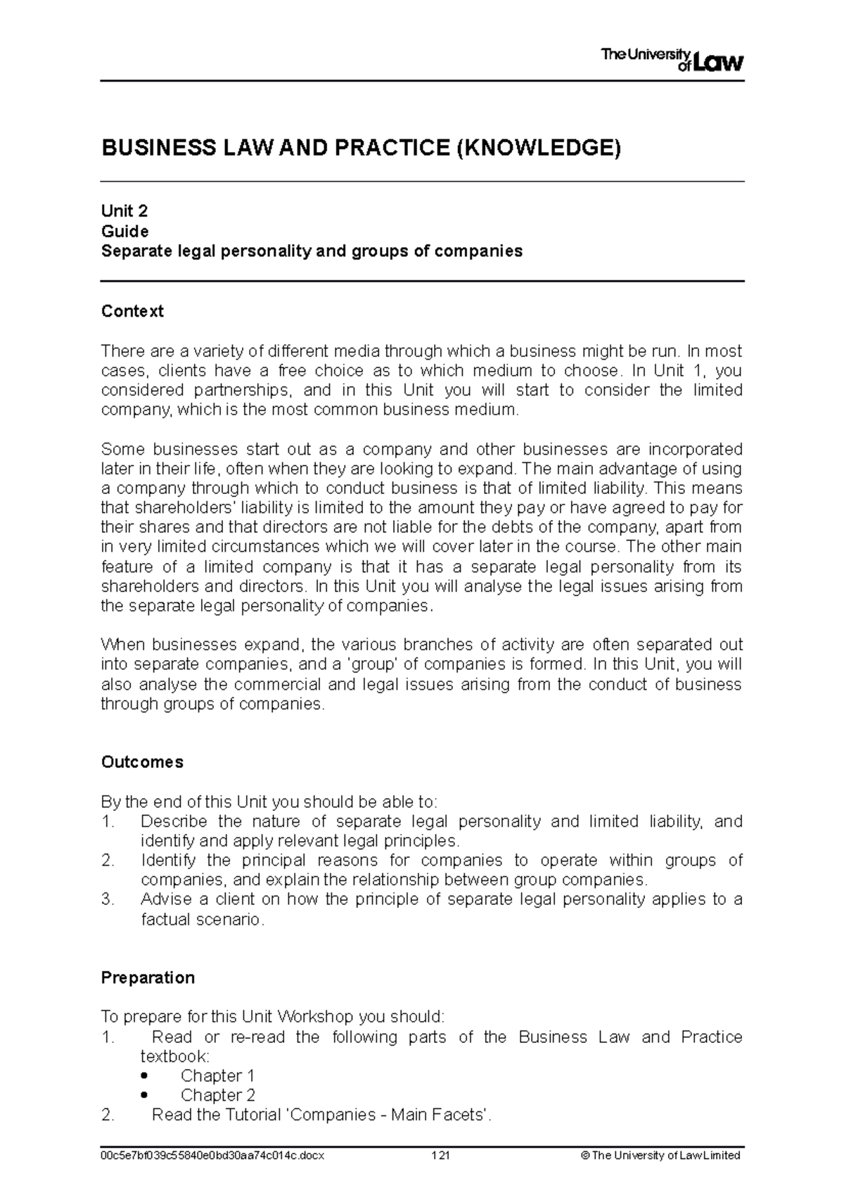 2223 Blp Ws02 Ce01 Guide - BUSINESS LAW AND PRACTICE (KNOWLEDGE) Unit 2 ...