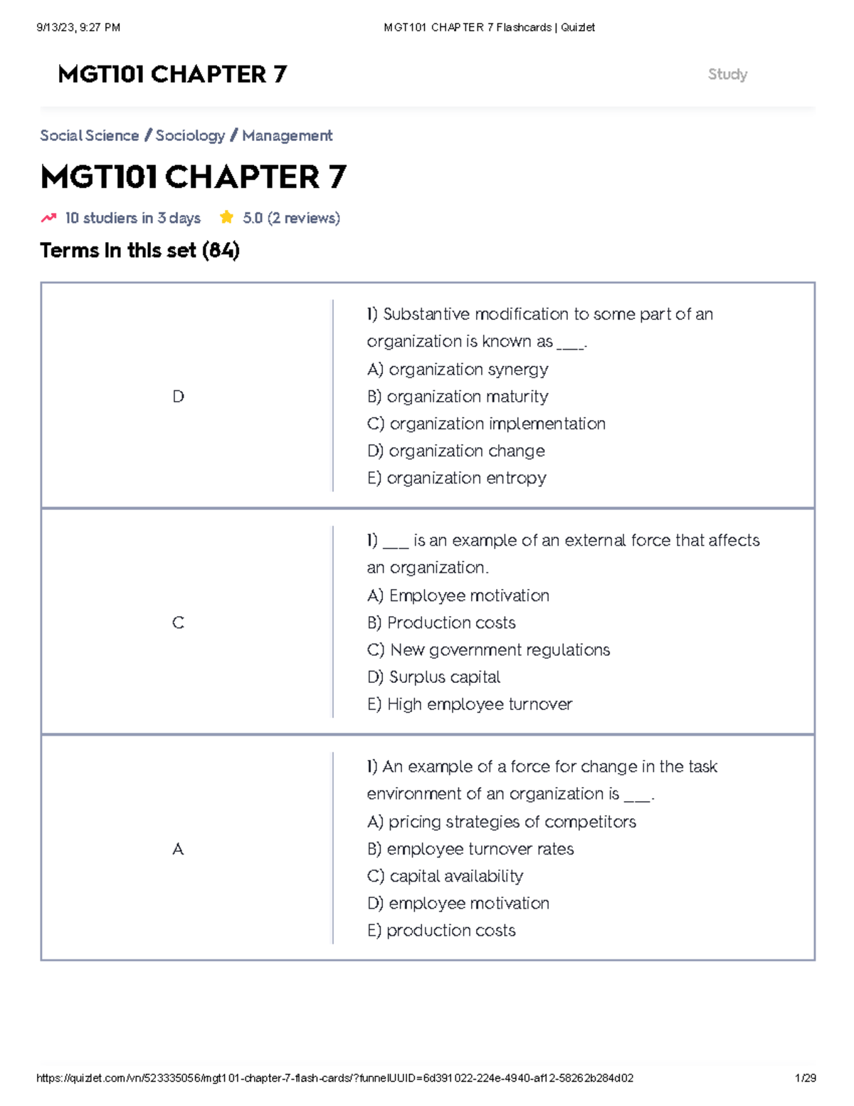 BME11 Chapter 7 Flashcards Quizlet - MGT101 CHAPTER 7 10 Studiers In 3 ...