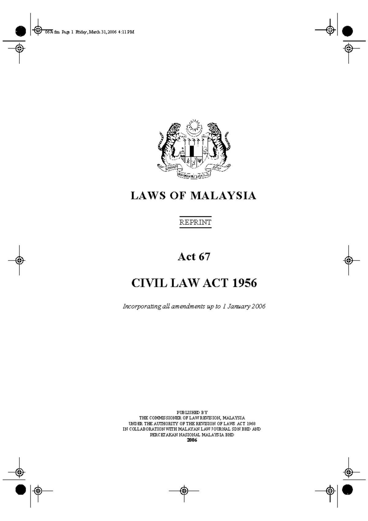 Civil Law Act 1956 Act 67.pdf - LAWS OF MALAYSIA REPRINT PUBLISHED BY ...