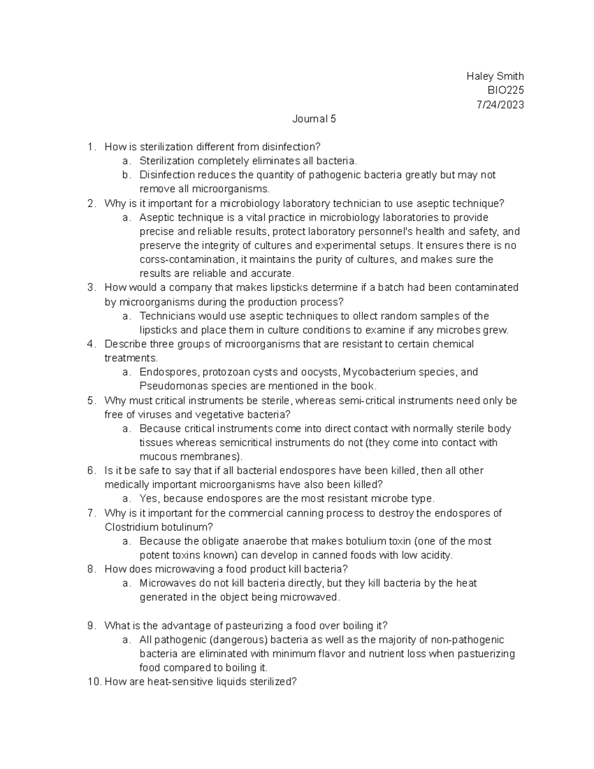 Micro - Journal 5 - msterial - Haley Smith BIO 7/24/ Journal 5 How is ...