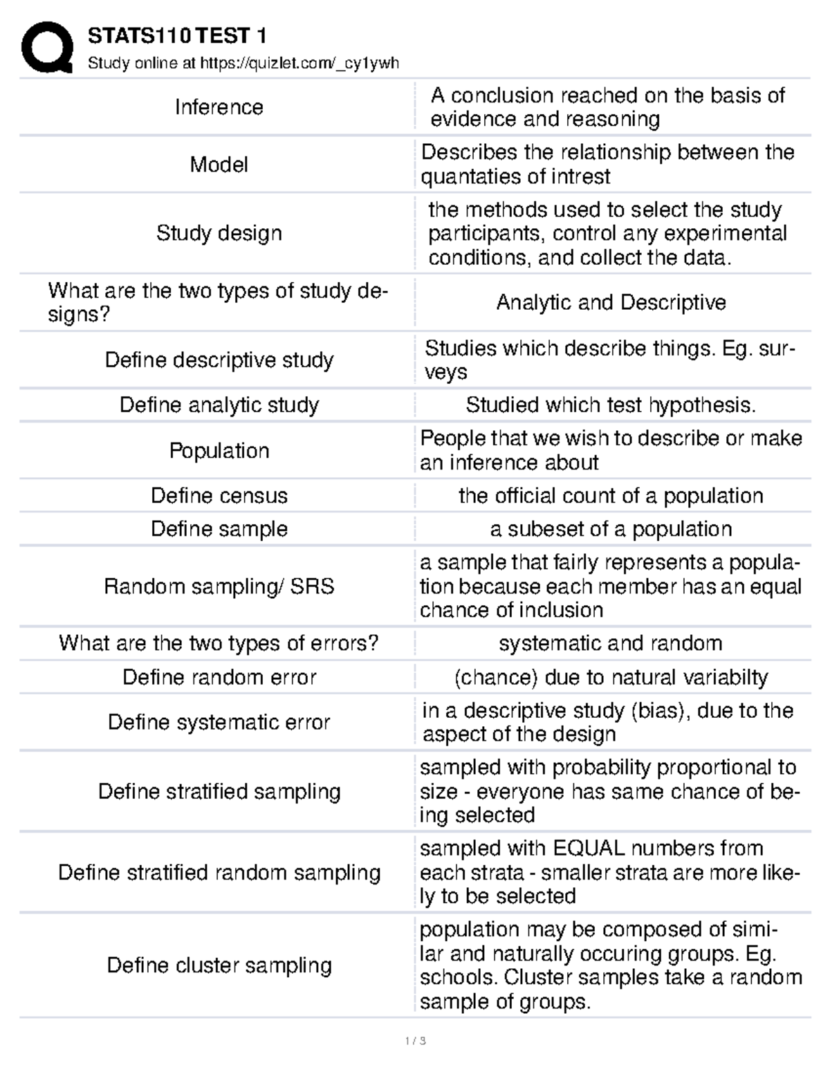 Stat110 Test - practice - STATS110 TEST 1 Study online at quizlet ...