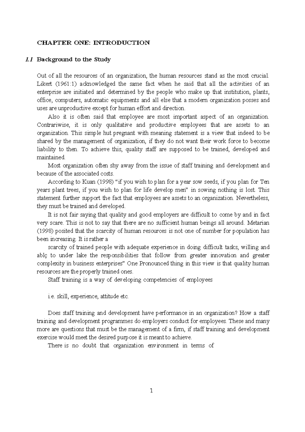 Assignment for reseach - CHAPTER ONE: INTRODUCTION 1 Background to the ...