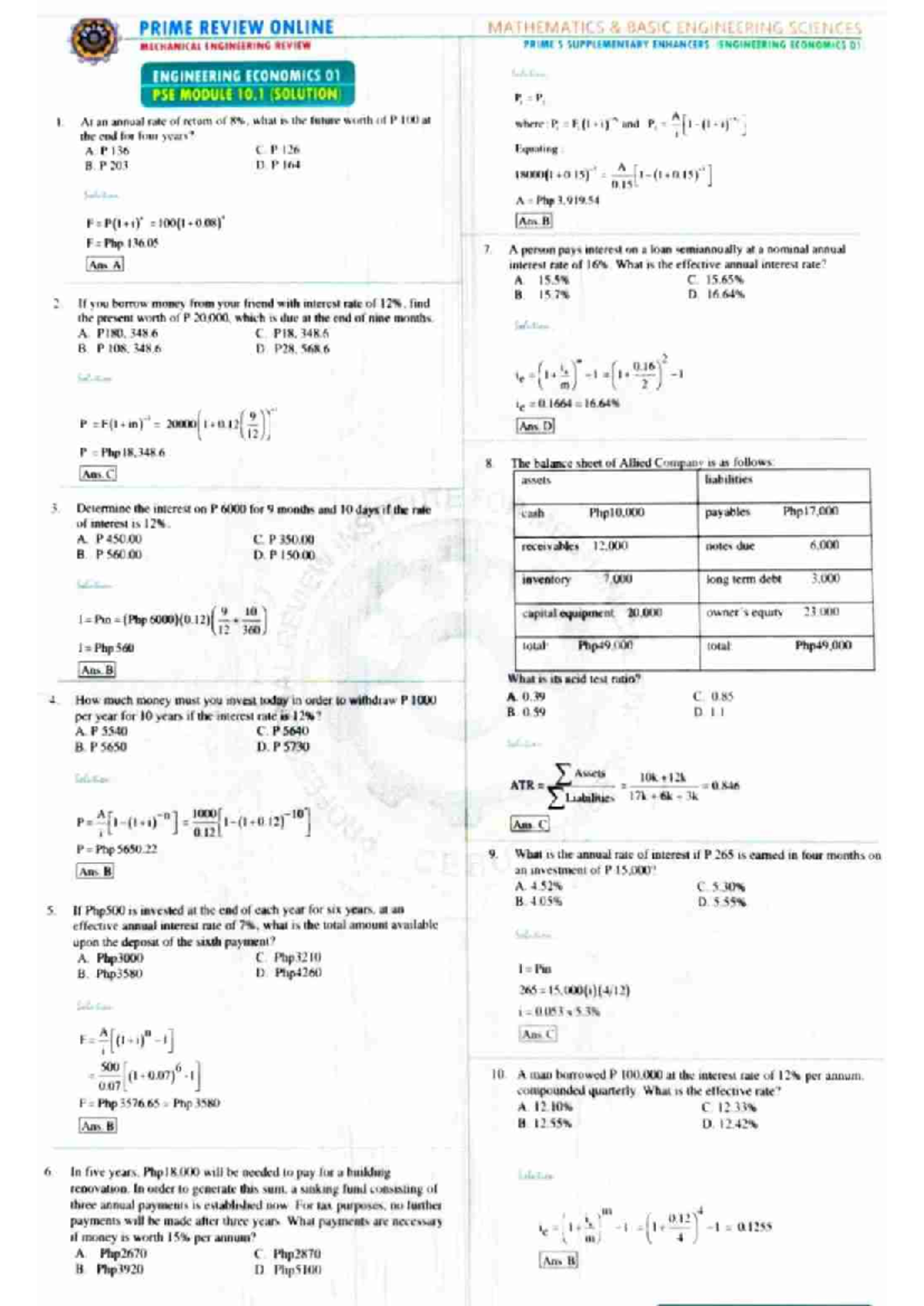 EEcon pdf review Notes and reiew questions PRIME REVIEW ONLINE