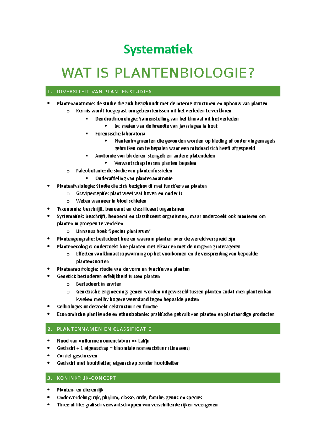 Samenvatting Plantkunde - Systematiek WAT IS PLANTENBIOLOGIE? 1 ...