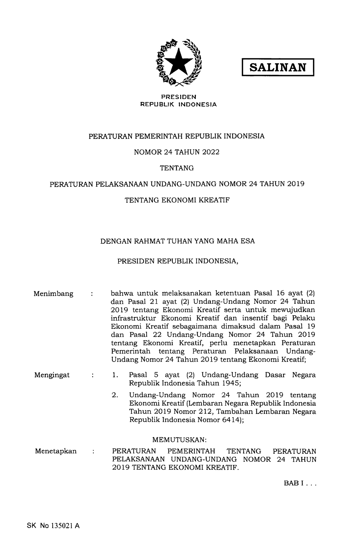 PP Nomor 24 Tahun 2022 - REPUBLIK INDONESIA PERATURAN PEMERINTAH ...