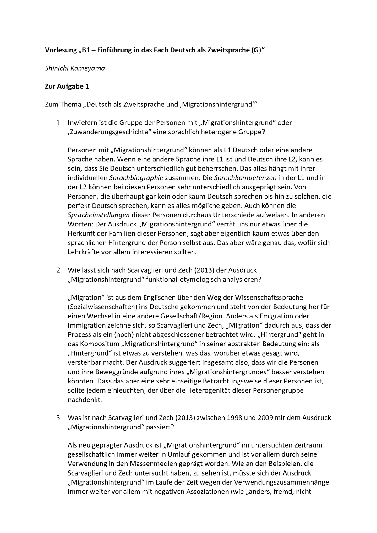 DaZ Aufgabe 1 WS 2023-24 - Vorlesung „B 1 – Einführung In Das Fach ...