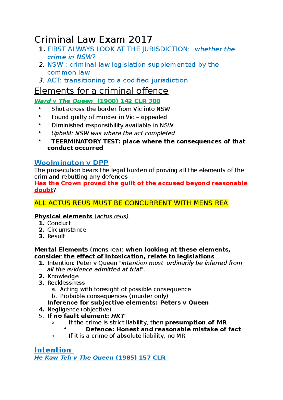 Criminal Law Exam 2017 - A Detailed Summary Of The Whole Semester (2017 ...