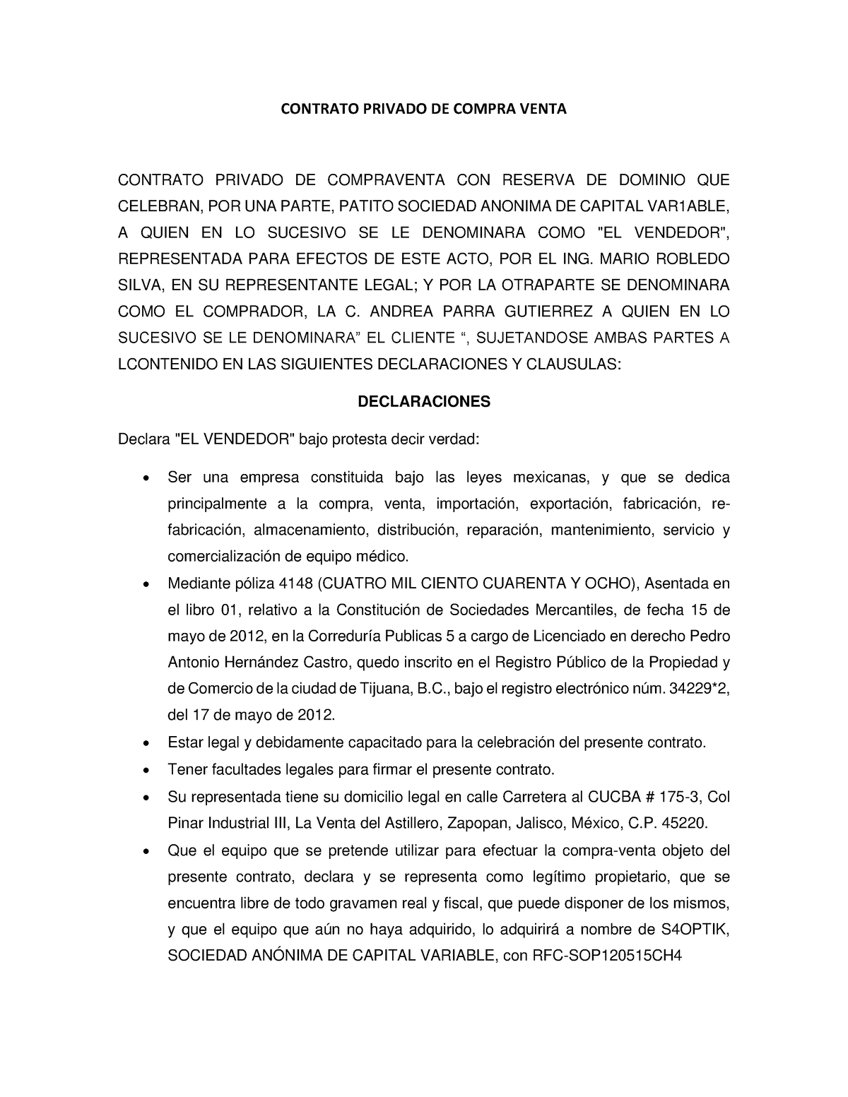 Modelo Contrato De Compra Venta Argentina 2505