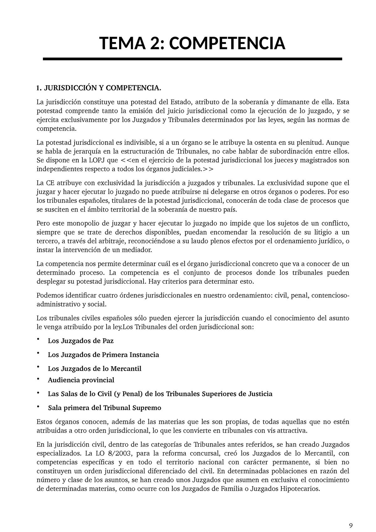 TEMA 2 DERECHO PROCESAL CIVIL - TEMA 2: COMPETENCIA 1. JURISDICCIÓN Y ...