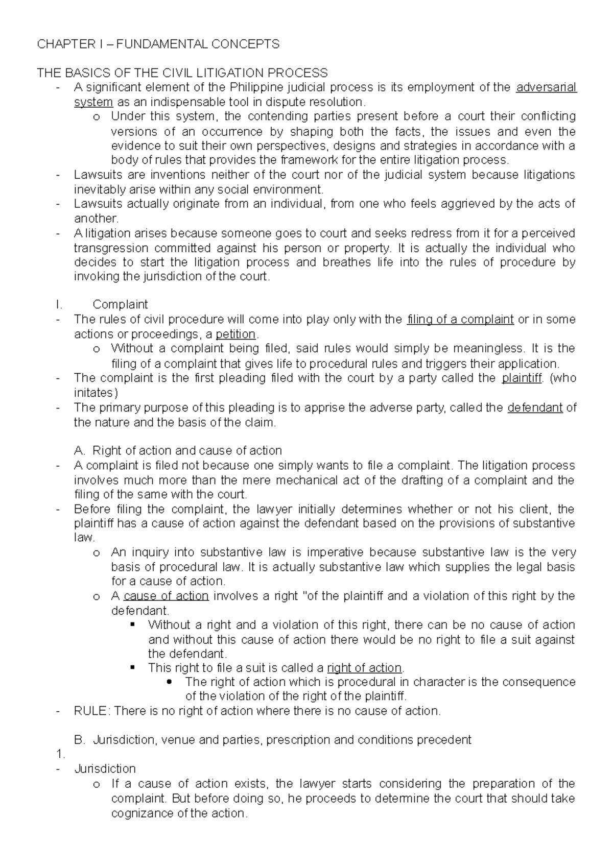 Notes - CHAPTER I – FUNDAMENTAL CONCEPTS THE BASICS OF THE CIVIL ...