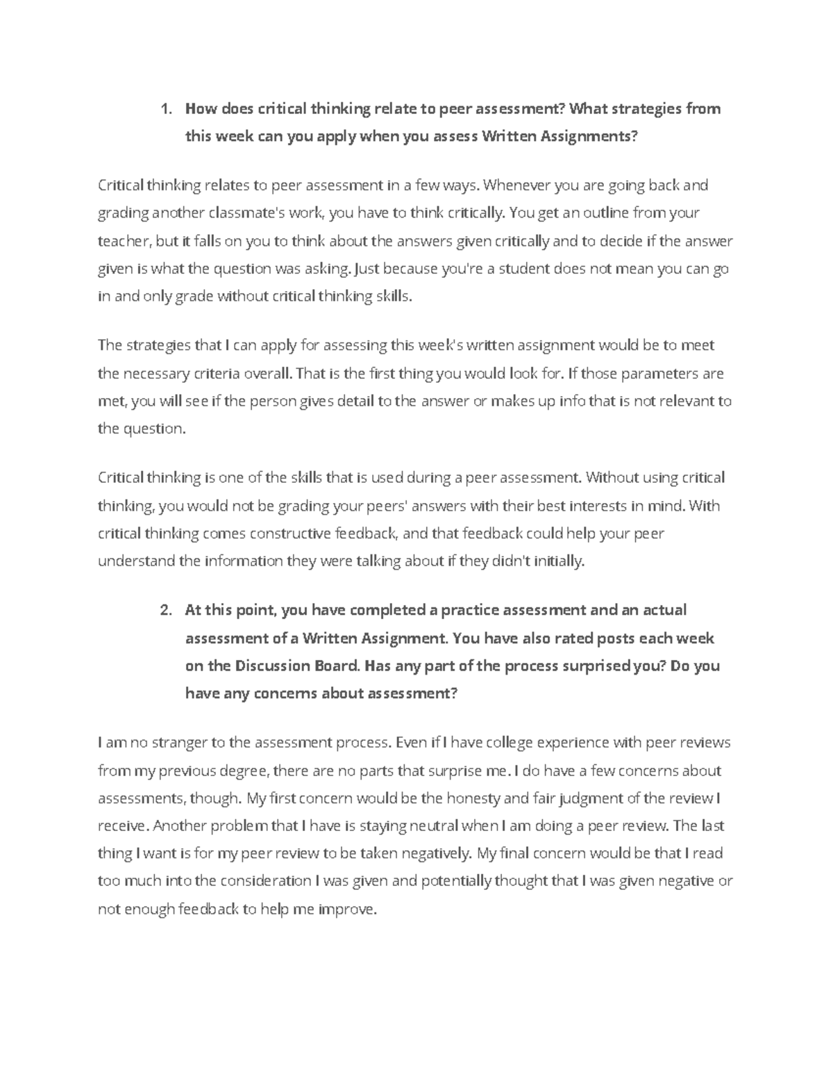 Learning Journal Unit 4 - 1. How does critical thinking relate to peer ...