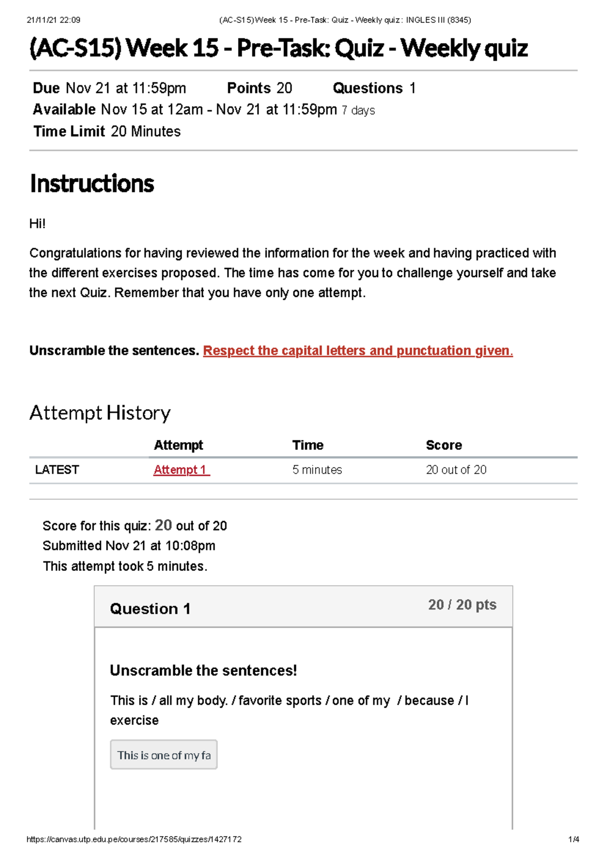 Ac S15 Week 15 Pre Task Quiz Weekly Quiz Ingles Iii 8345 Ac
