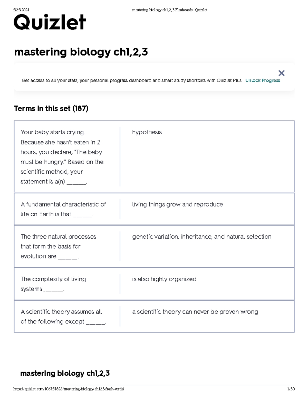 Mastering Biology Ch1,2,3 Flashcards Quizlet - Mastering Biology Ch1,2 ...