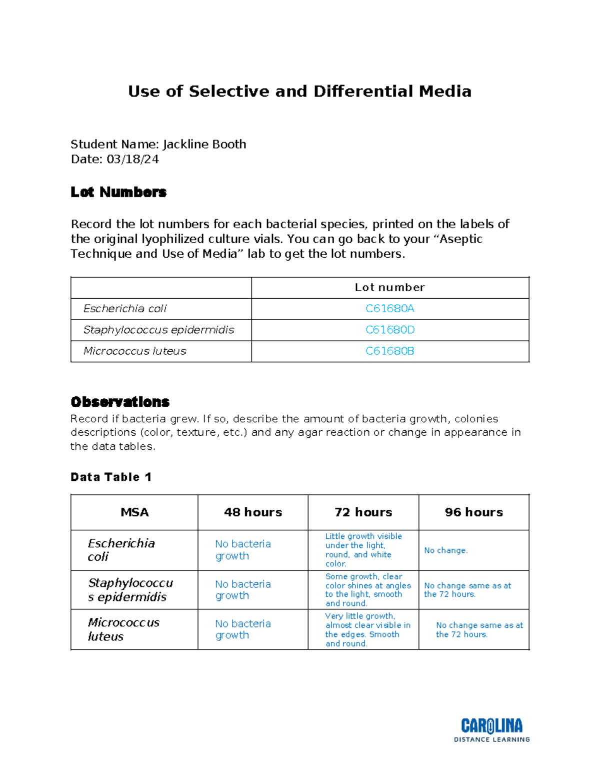 580760 Use of Selective and Differential Media Q Use of Selective and