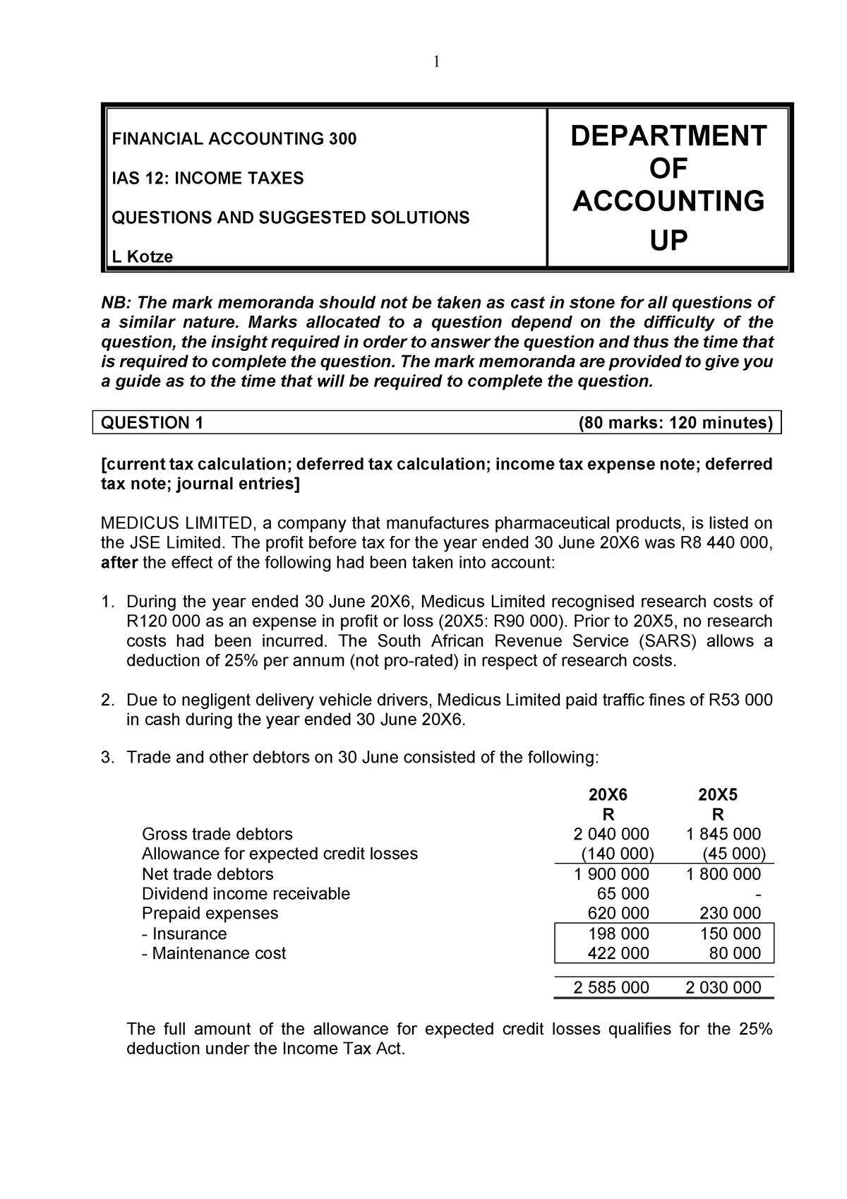 IAS 12 Questions and suggested solutions - FINANCIAL ACCOUNTING 300 IAS ...