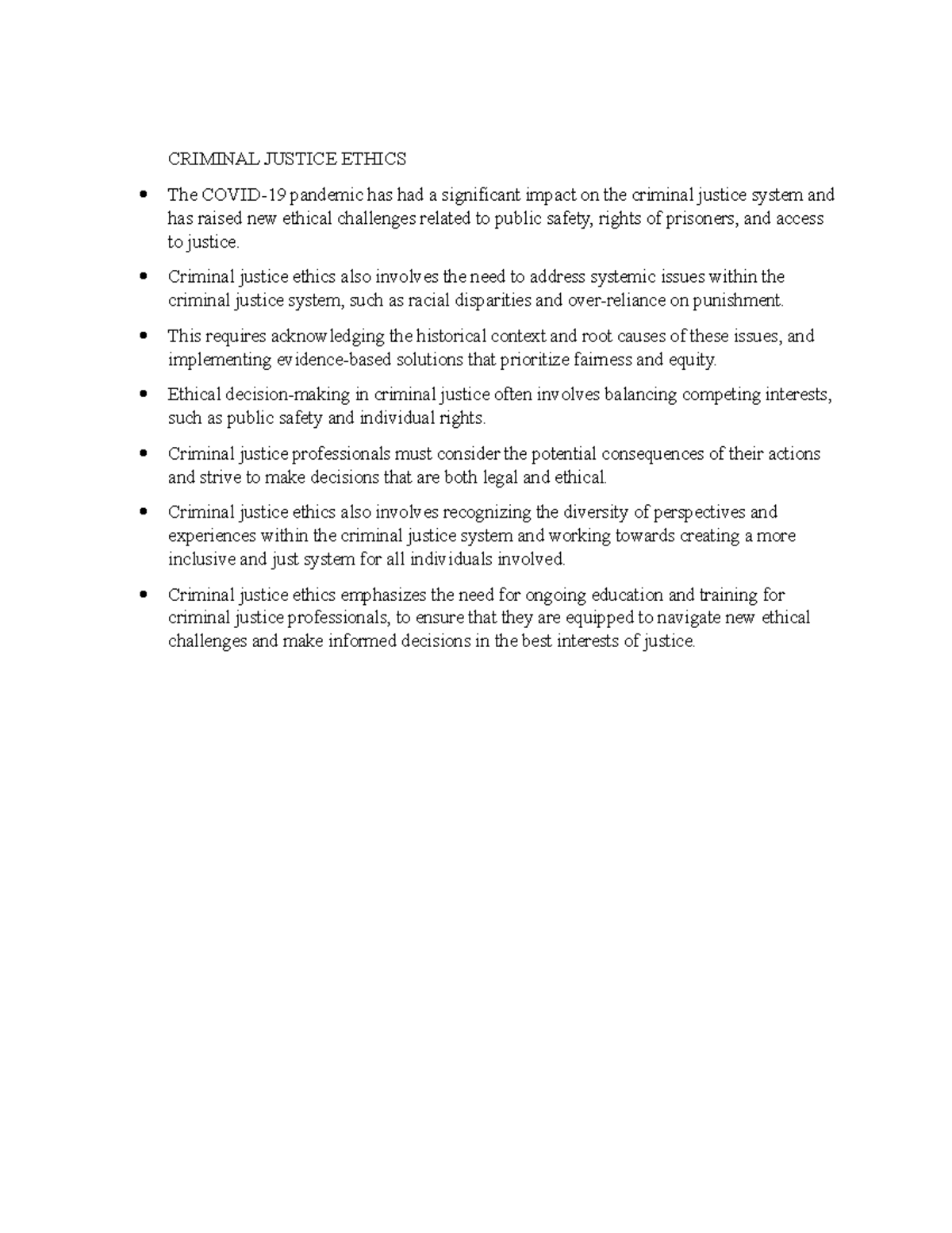 Criminal Justice Ethics Notes 3 - CRIMINAL JUSTICE ETHICS The COVID-19 ...