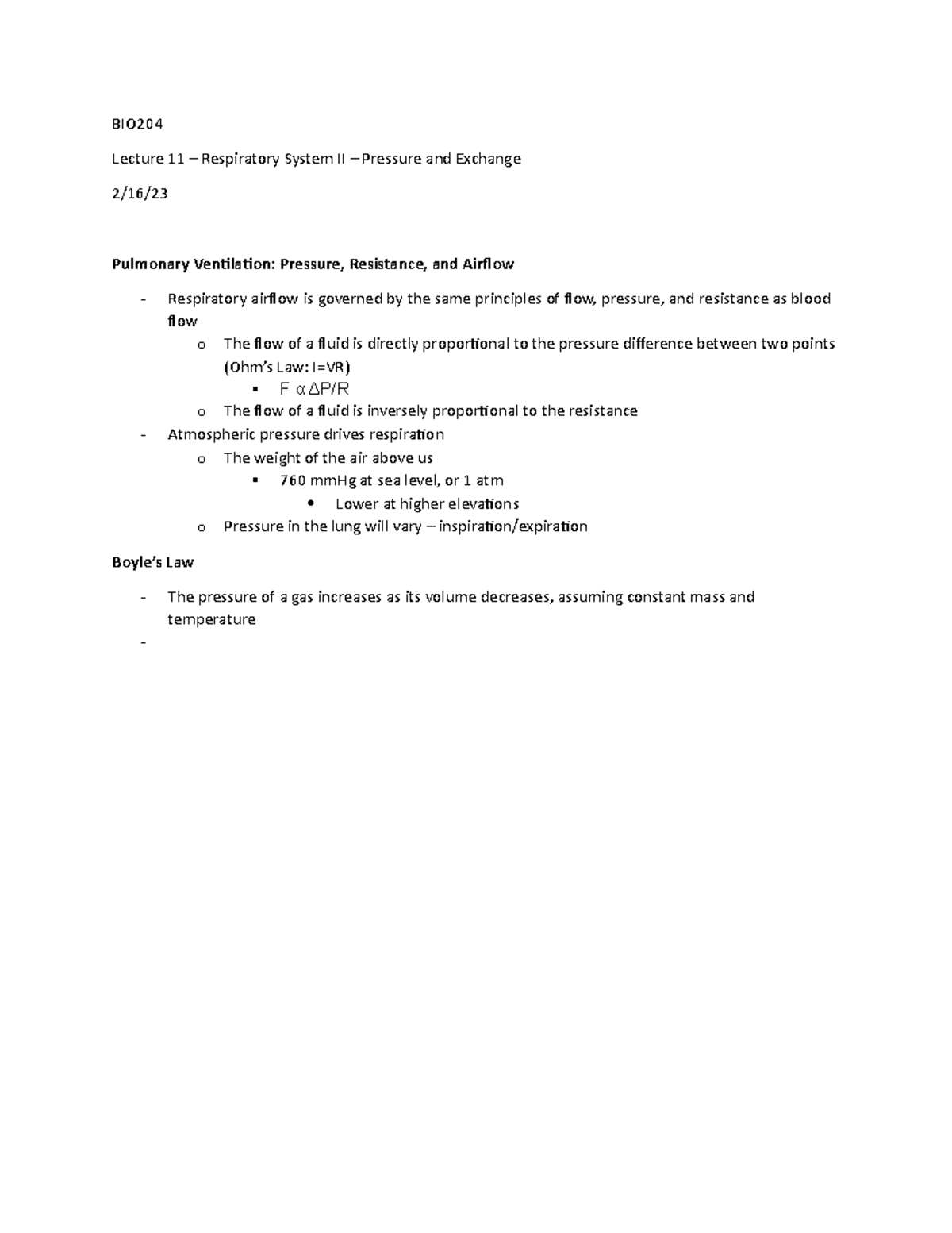 Lecture 11 lecture notes respiratory system ii - BIO Lecture 11 ...