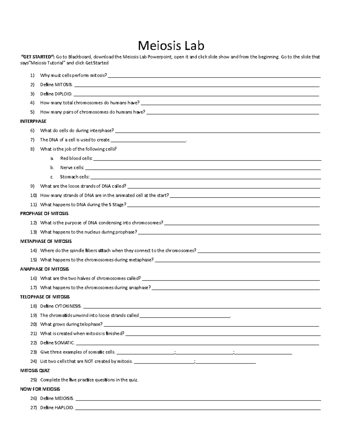 Meiosis Lab student worksheet Meiosis Lab “GET STARTED” Go to