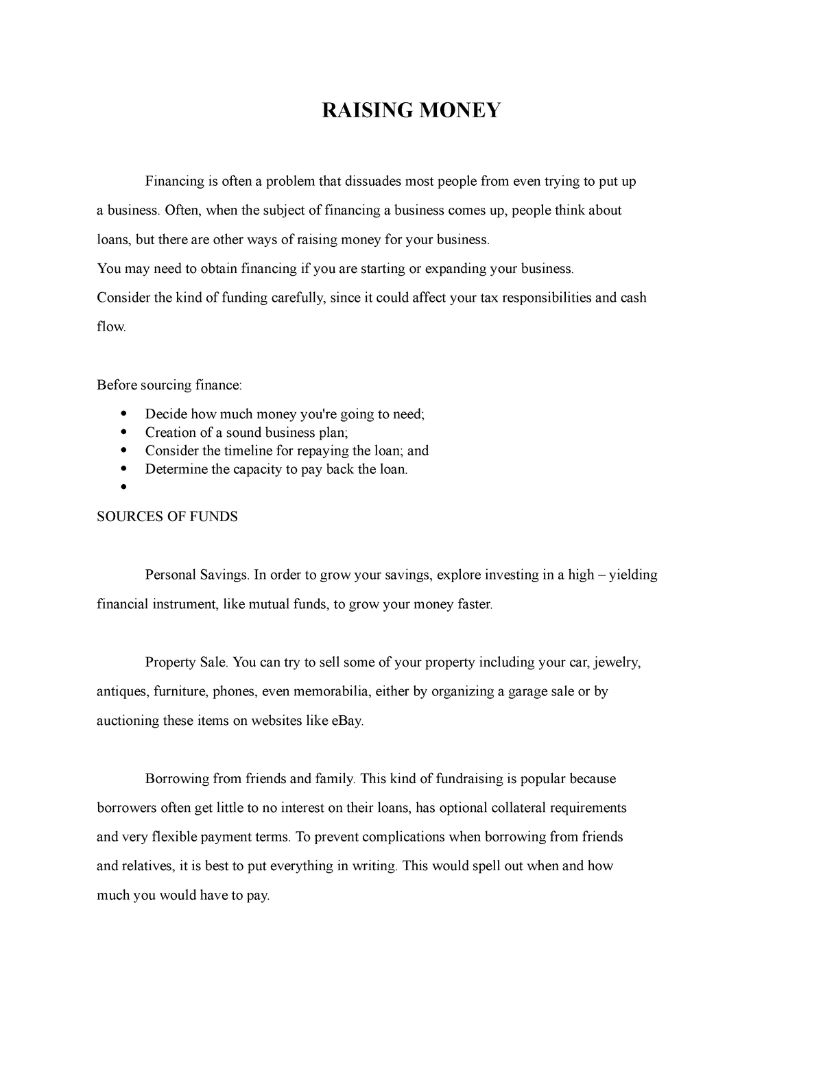 money raising essay