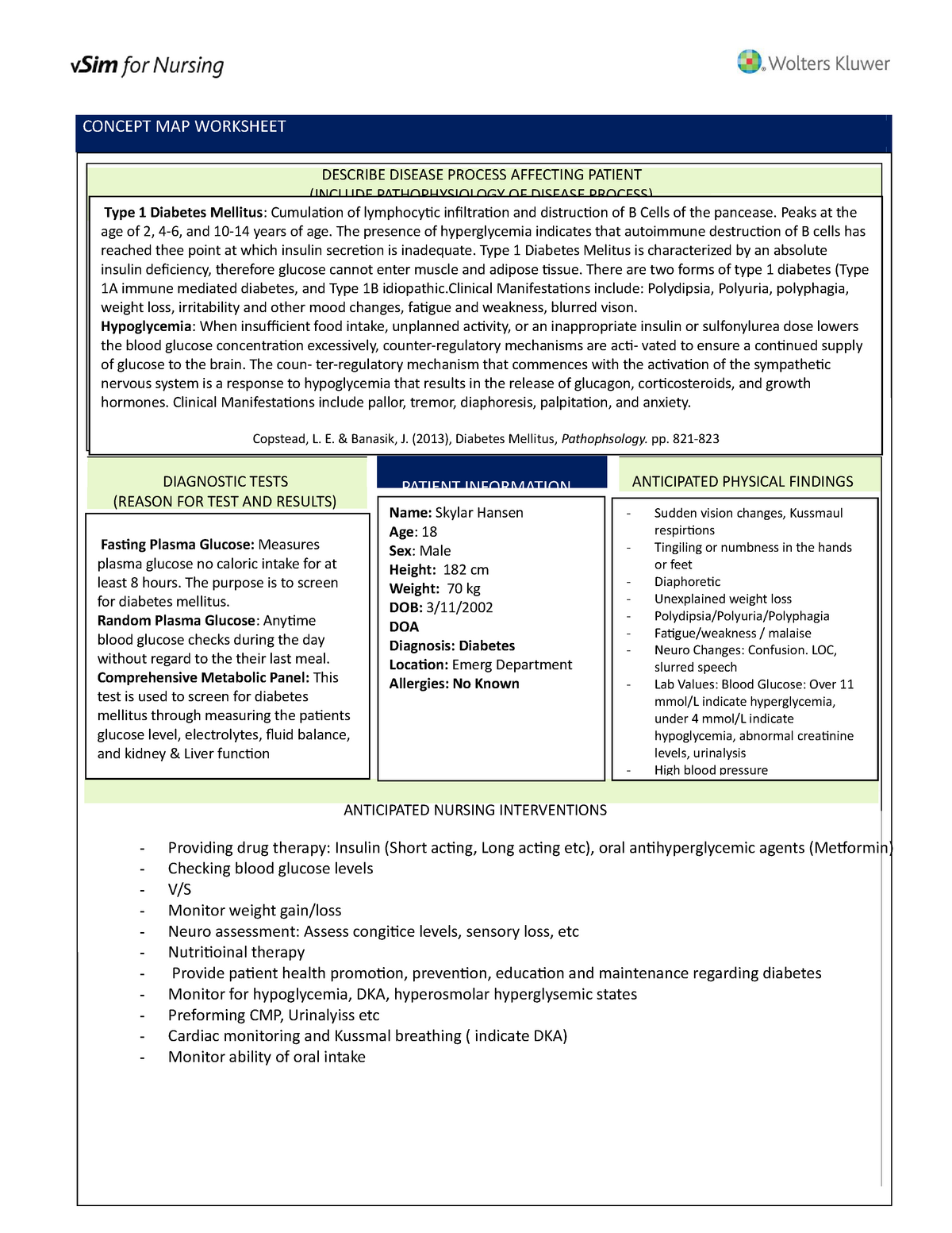 Skyler Hansen Concept Map Concept Map And Worksheet S.h - Concept Map Worksheet Describe Disease  Process Affecting Patient - Studocu