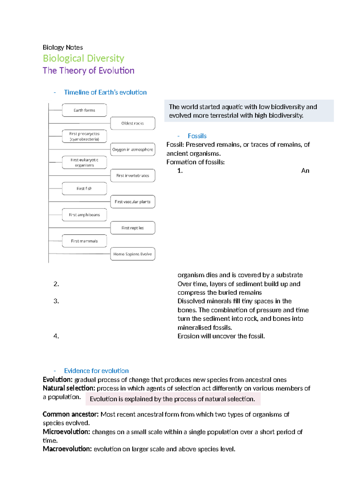 Biology Notes M 4 - Biology Notes Biological Diversity The Theory of ...